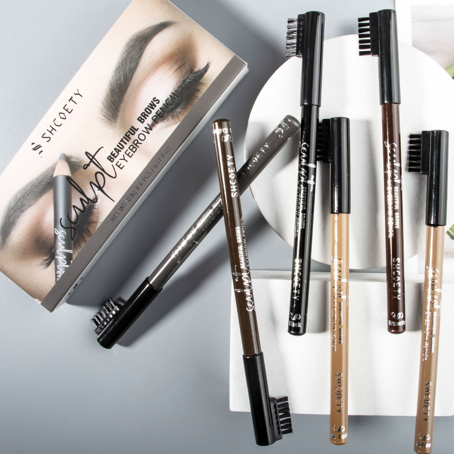 SHCOETY 6-Farben-Augenbrauenstift-Set, wasserfest, Color Icon Kohl Eyeliner-Stift – satte, hyperpigmentierte Farbe, geschmeidiges, cremiges Auftragen, vielseitig einsetzbares, lang anhaltendes, mattes Finish, tierversuchsfrei und vegan