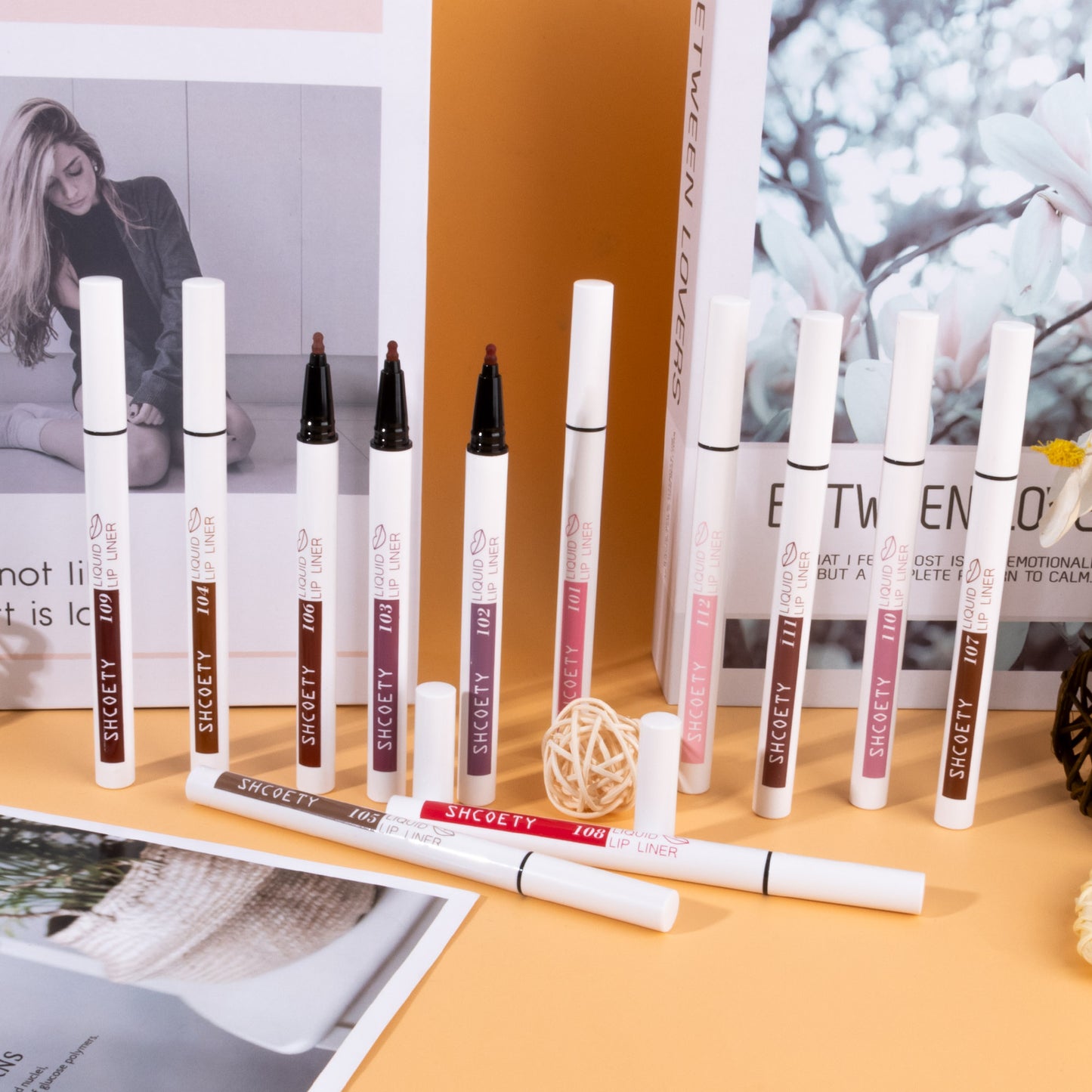 SHCOETY 12 Farben Matte Liquid Lip Liner Set, Dual-Use-Lippenstift und Lipliner Combo, Einfach aufzutragen, Langanhaltende, Viskose Formel, Soft Tip Applikator, Lippen Make-Up Geschenkset