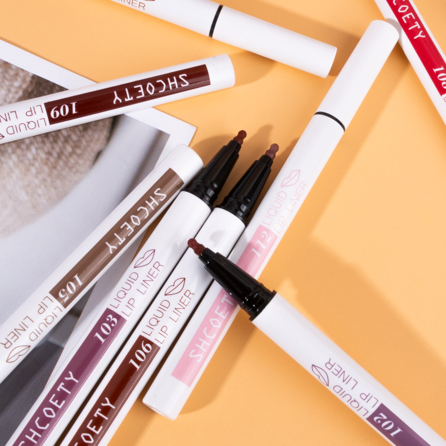 SHCOETY 12 Farben Matte Liquid Lip Liner Set, Dual-Use-Lippenstift und Lipliner Combo, Einfach aufzutragen, Langanhaltende, Viskose Formel, Soft Tip Applikator, Lippen Make-Up Geschenkset