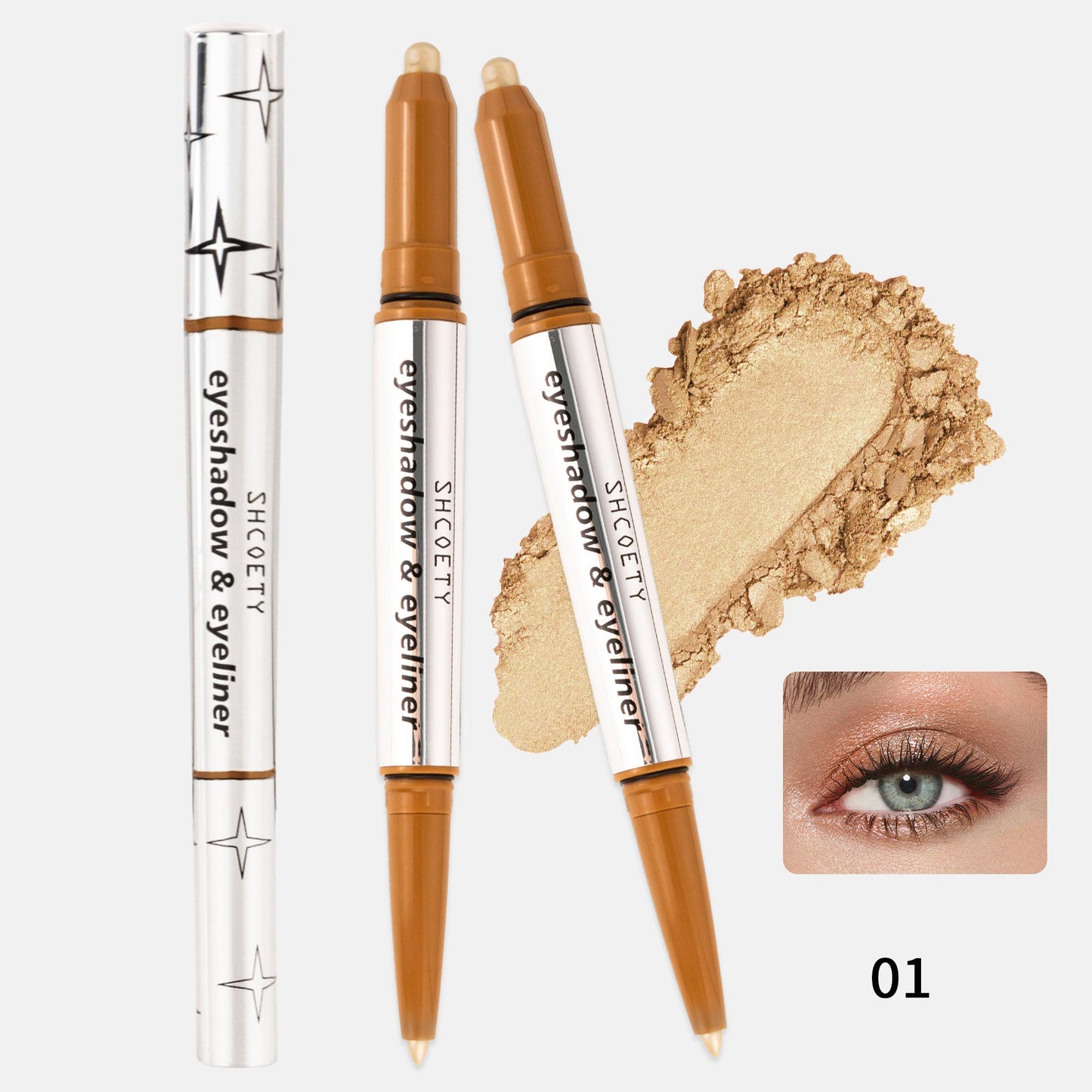 SHCOETY 5 FARBEN Lidschatten + Eyeliner mit zwei Enden, Creme-Lidschatten und sanft gleitender Eyeliner – wasserfest und knitterfrei, Farb-Geschenkset