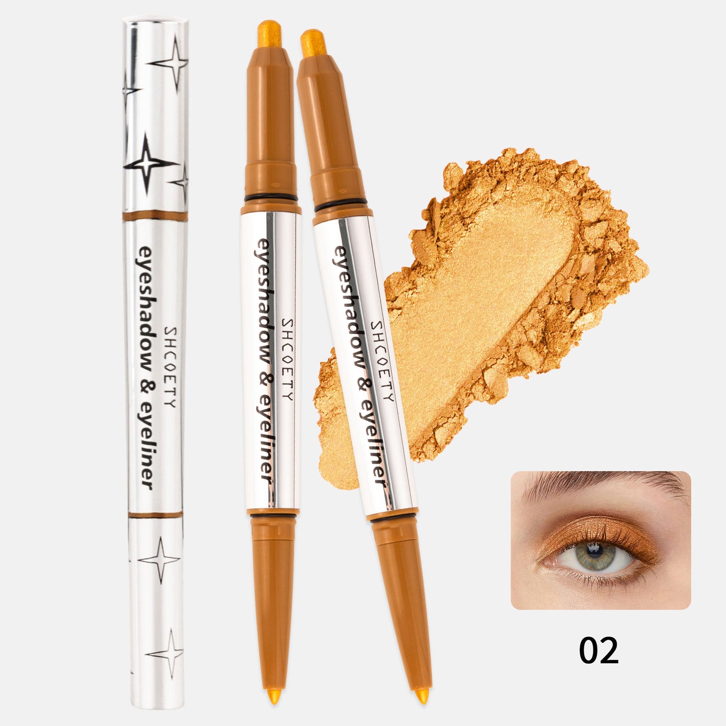 SHCOETY 5 FARBEN Lidschatten + Eyeliner mit zwei Enden, Creme-Lidschatten und sanft gleitender Eyeliner – wasserfest und knitterfrei