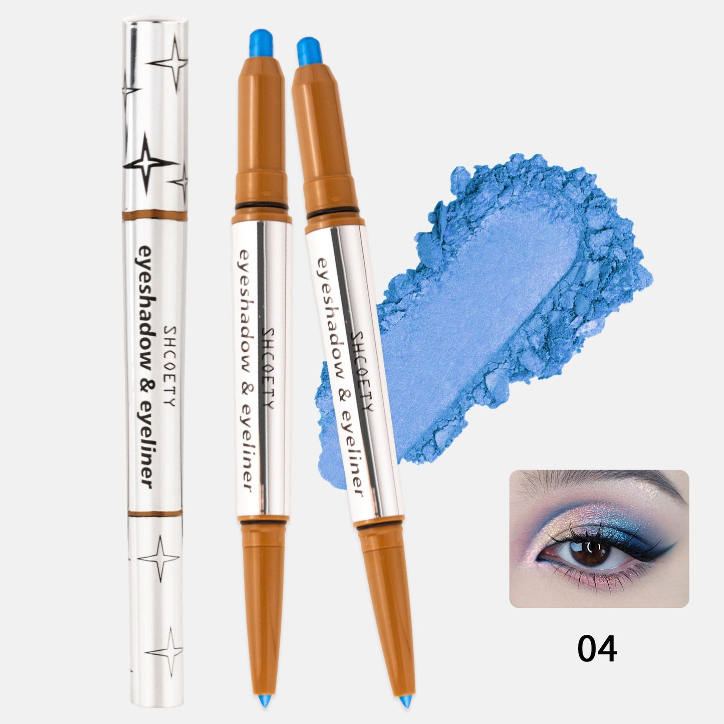 SHCOETY 5 FARBEN Lidschatten + Eyeliner mit zwei Enden, Creme-Lidschatten und sanft gleitender Eyeliner – wasserfest und knitterfrei, Farb-Geschenkset