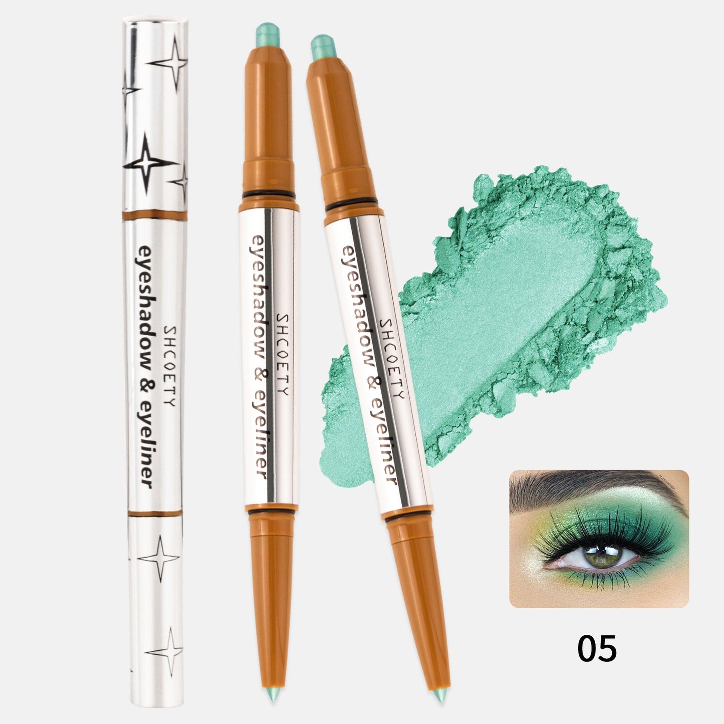 SHCOETY 5 FARBEN Lidschatten + Eyeliner mit zwei Enden, Creme-Lidschatten und sanft gleitender Eyeliner – wasserfest und knitterfrei, Farb-Geschenkset