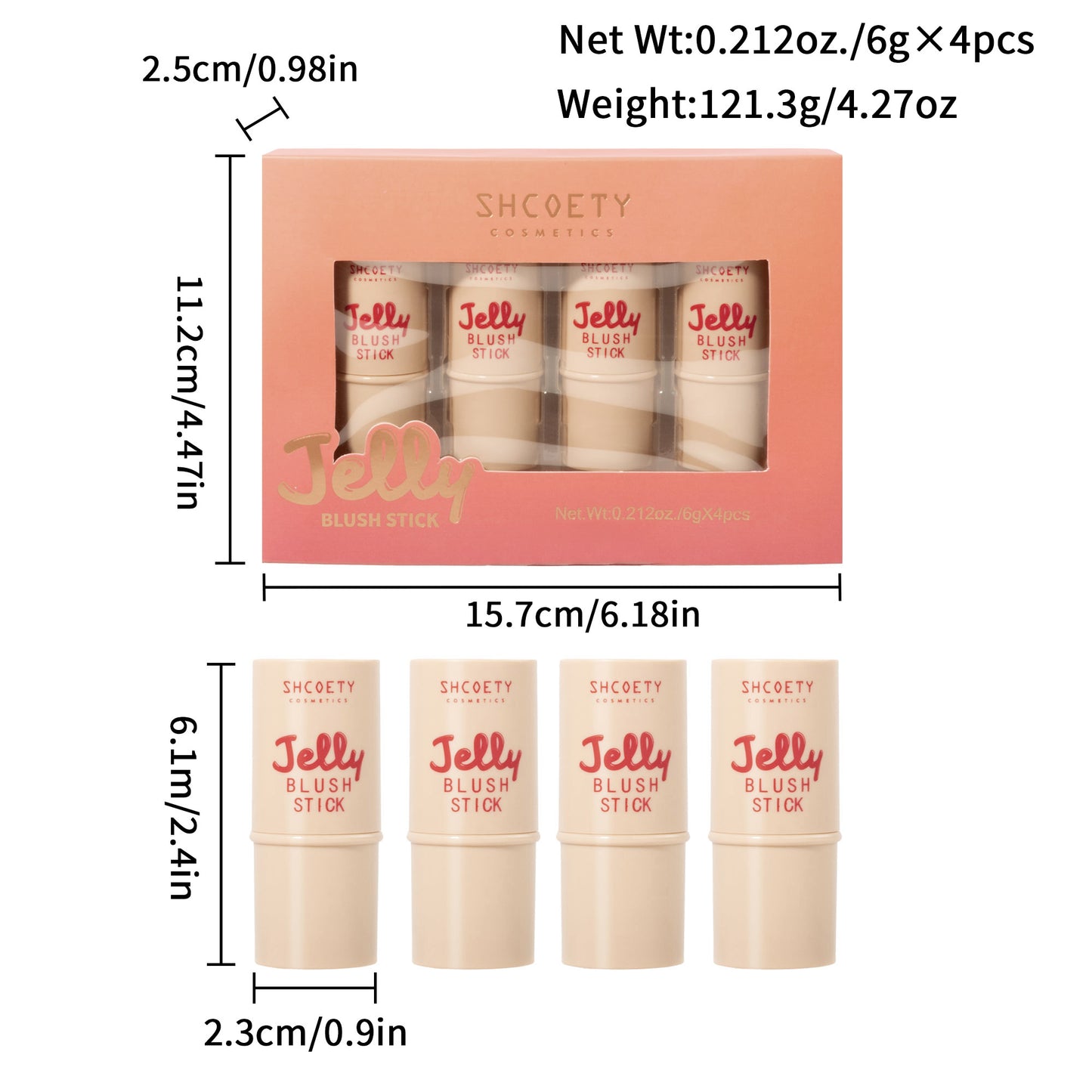 SHCOETY Jelly Bouncy Rouge-Stick, vielseitig verwendbarer Highlighter- und Konturstift mit Perlglanzeffekt, Doppelfarbe für Lippen und Wangen, leichtes, strahlendes Creme-Rouge-Make-up