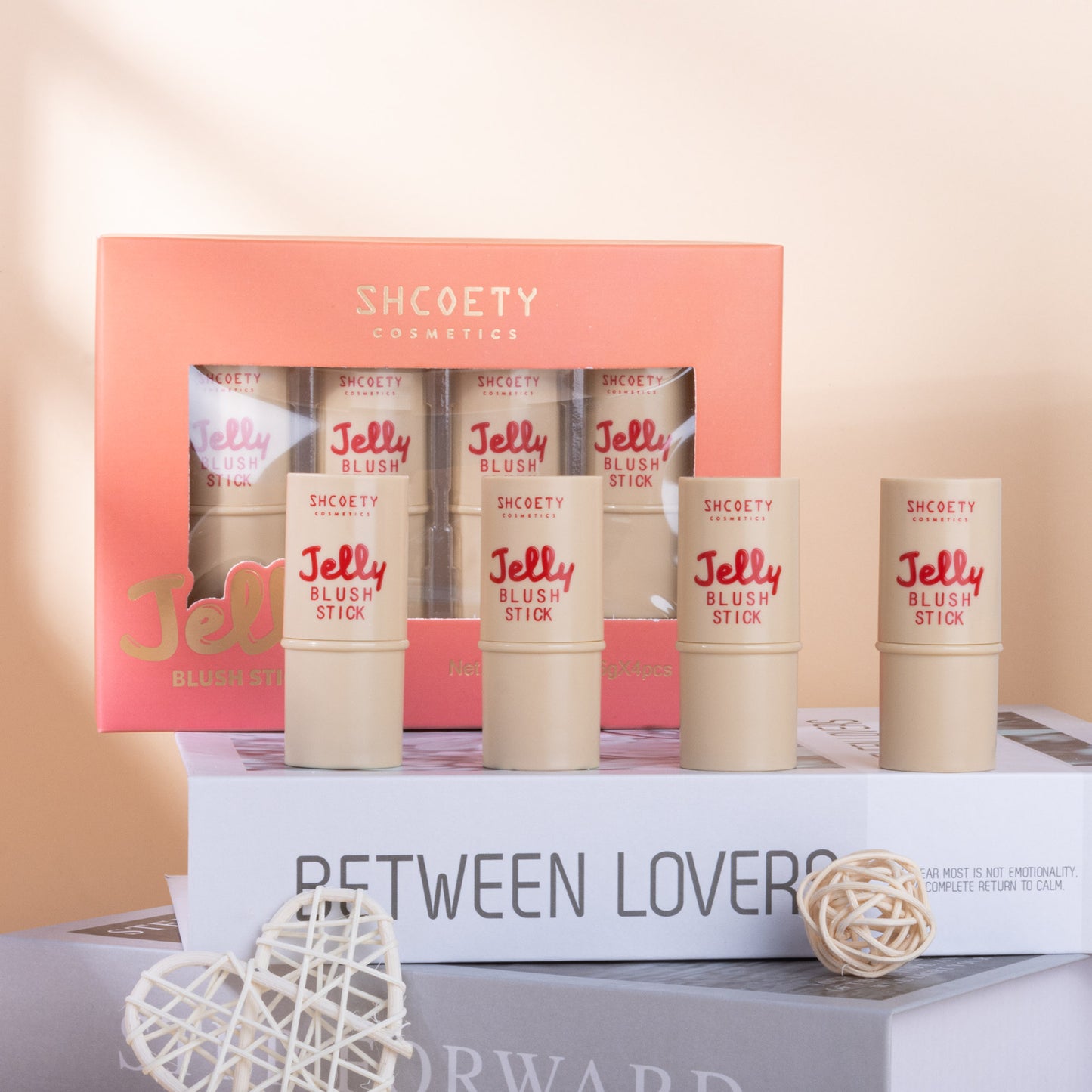 SHCOETY Jelly Bouncy Rouge-Stick, vielseitig verwendbarer Highlighter- und Konturstift mit Perlglanzeffekt, Doppelfarbe für Lippen und Wangen, leichtes, strahlendes Creme-Rouge-Make-up