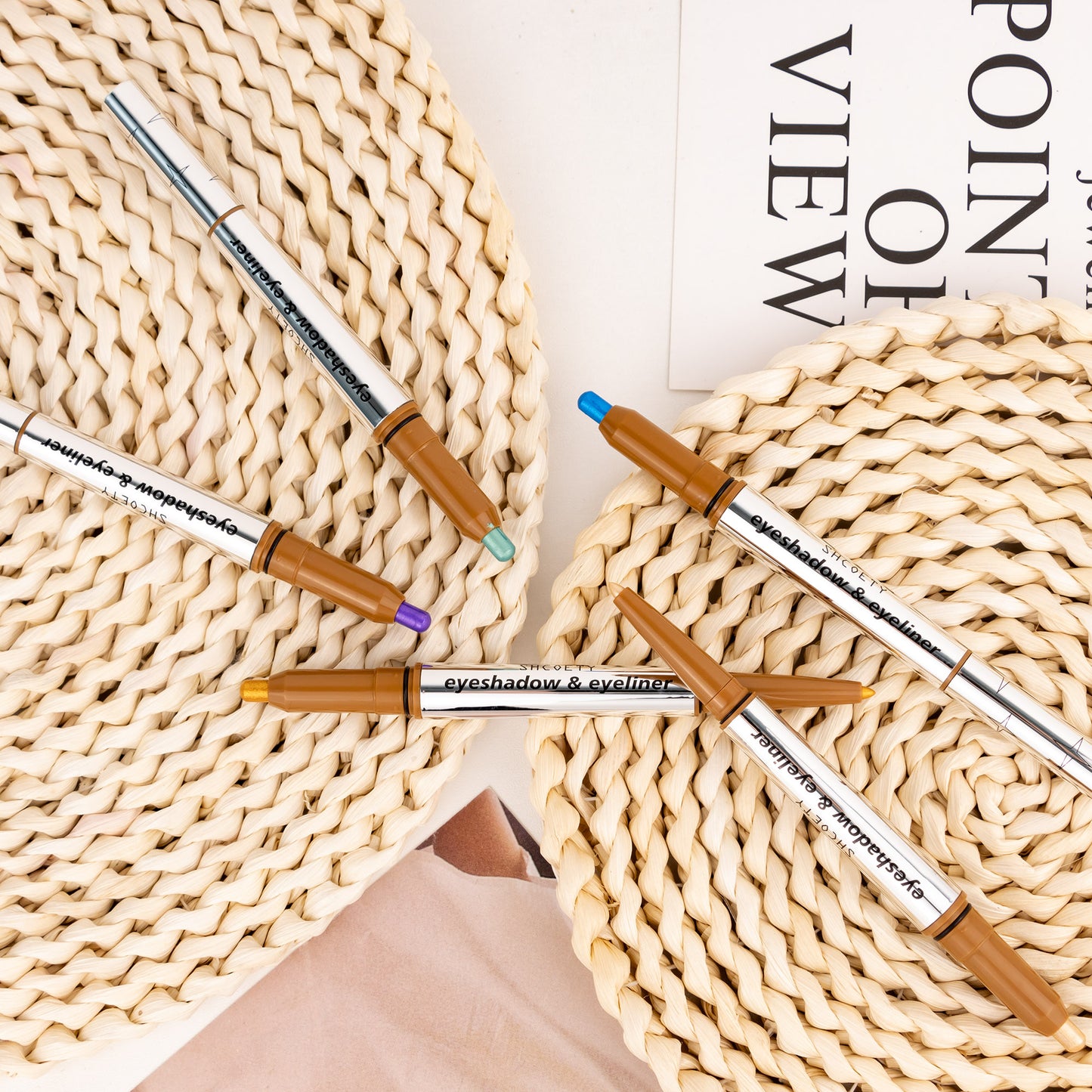 SHCOETY 5 FARBEN Lidschatten + Eyeliner mit zwei Enden, Creme-Lidschatten und sanft gleitender Eyeliner – wasserfest und knitterfrei