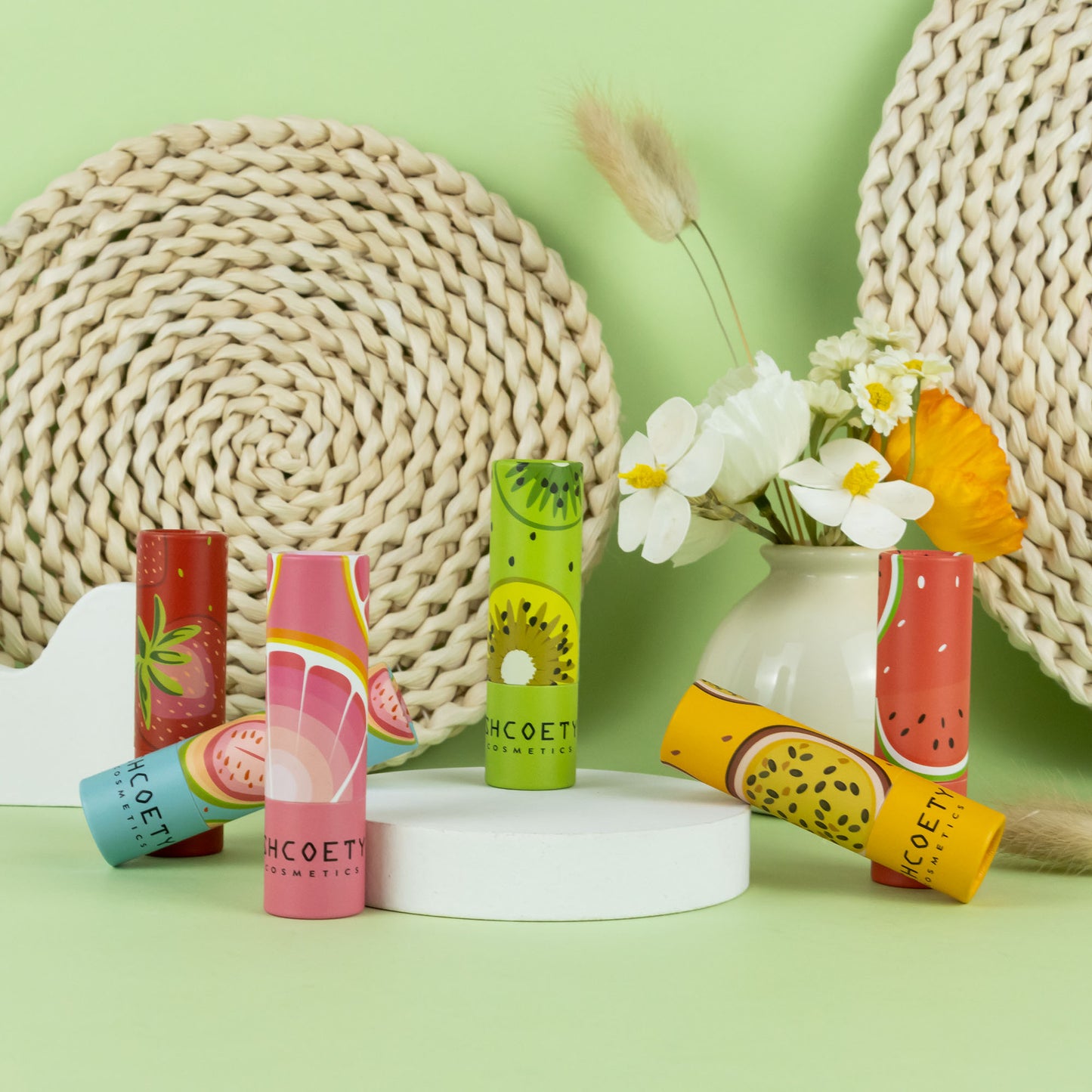 6-teiliges Lippenbalsam-Set mit Fruchtmotiven, feuchtigkeitsspendende, schimmernde Lippenstifte, nährendes Anti-Spritzen-Lippenpflegeset