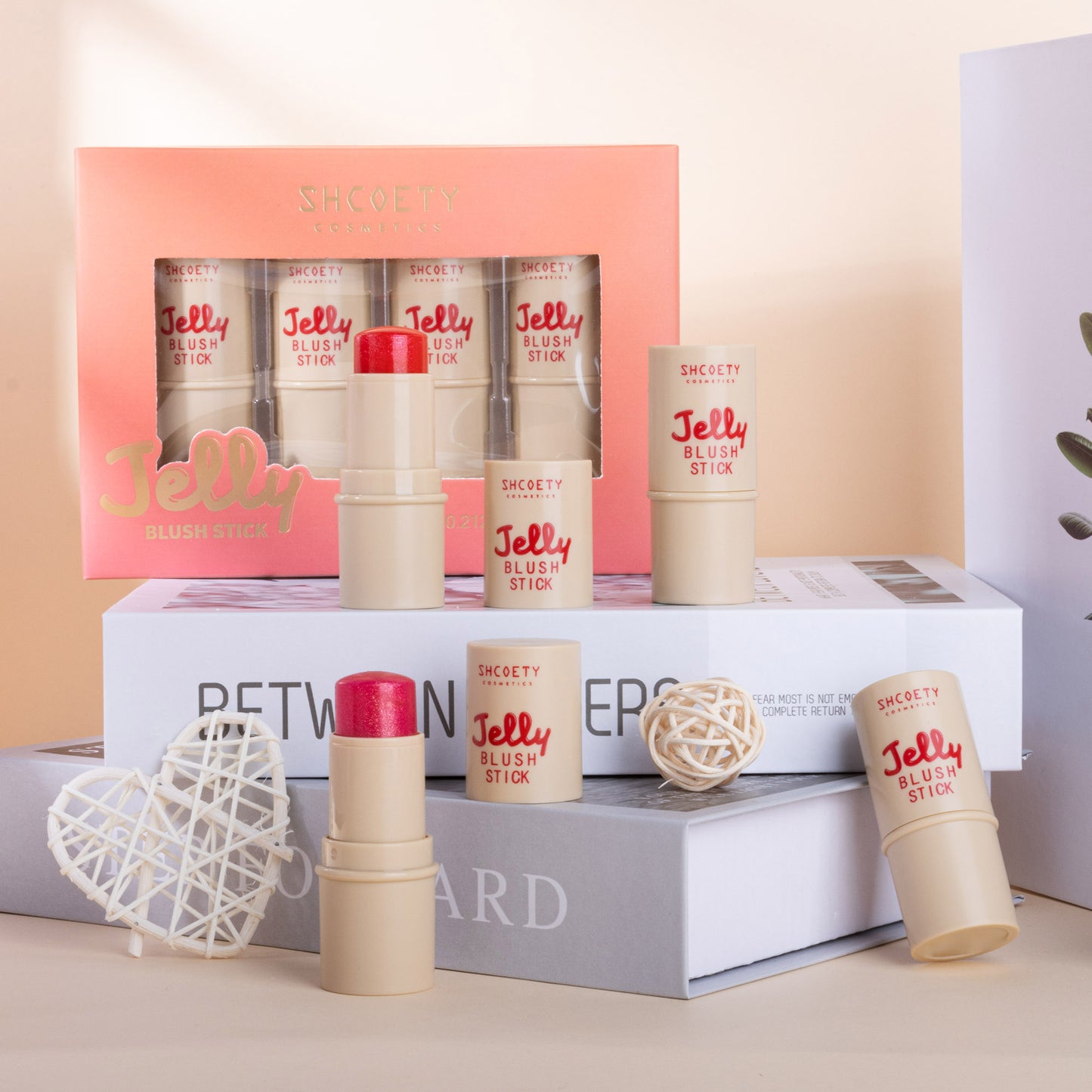 SHCOETY Jelly Bouncy Rouge-Stick, vielseitig verwendbarer Highlighter- und Konturstift mit Perlglanzeffekt, Doppelfarbe für Lippen und Wangen, leichtes, strahlendes Creme-Rouge-Make-up