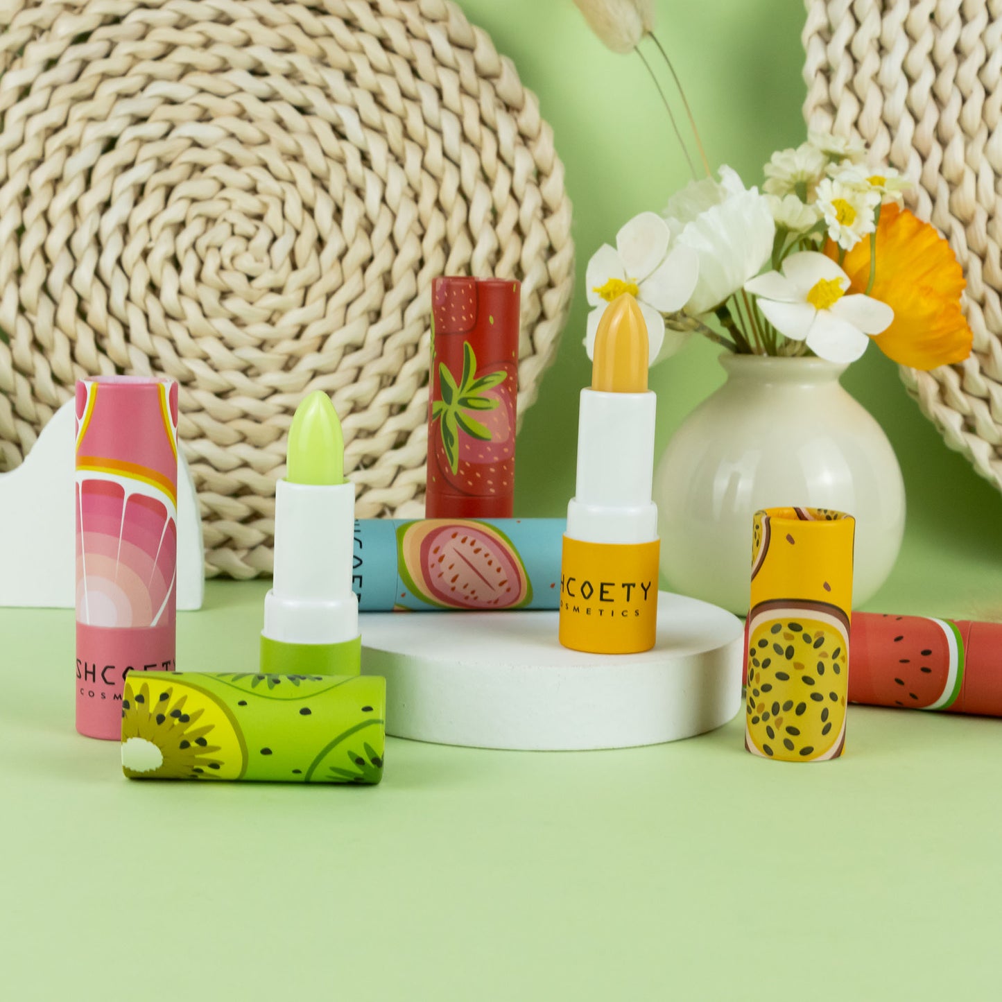 6-teiliges Lippenbalsam-Set mit Fruchtmotiven, feuchtigkeitsspendende, schimmernde Lippenstifte, nährendes Anti-Spritzen-Lippenpflegeset
