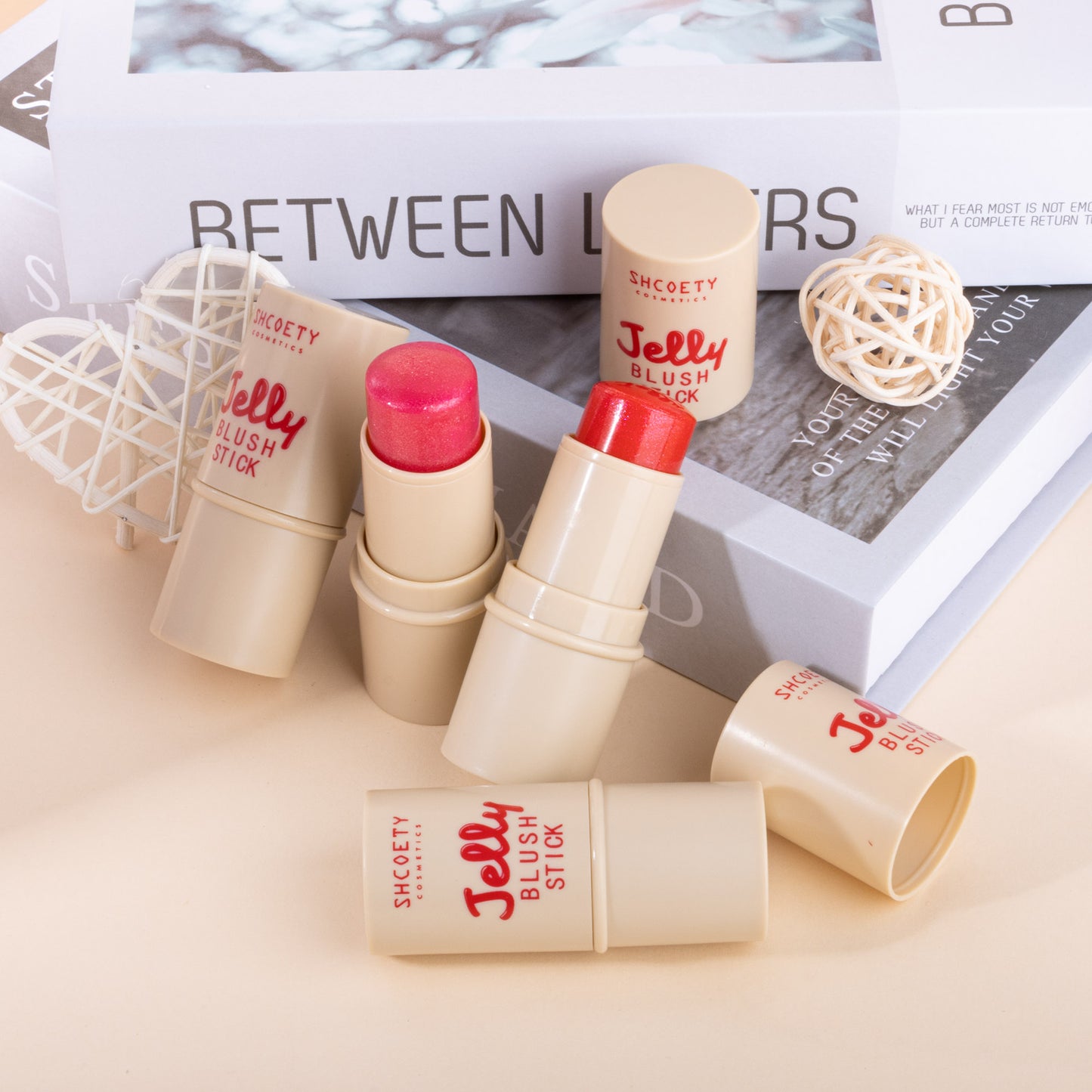 SHCOETY Jelly Bouncy Rouge-Stick, vielseitig verwendbarer Highlighter- und Konturstift mit Perlglanzeffekt, Doppelfarbe für Lippen und Wangen, leichtes, strahlendes Creme-Rouge-Make-up