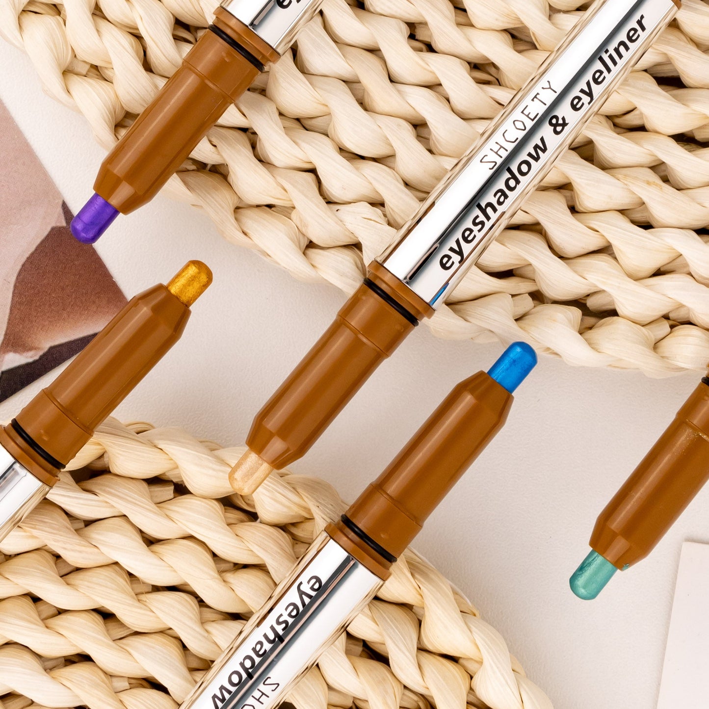 SHCOETY 5 FARBEN Lidschatten + Eyeliner mit zwei Enden, Creme-Lidschatten und sanft gleitender Eyeliner – wasserfest und knitterfrei, Farb-Geschenkset