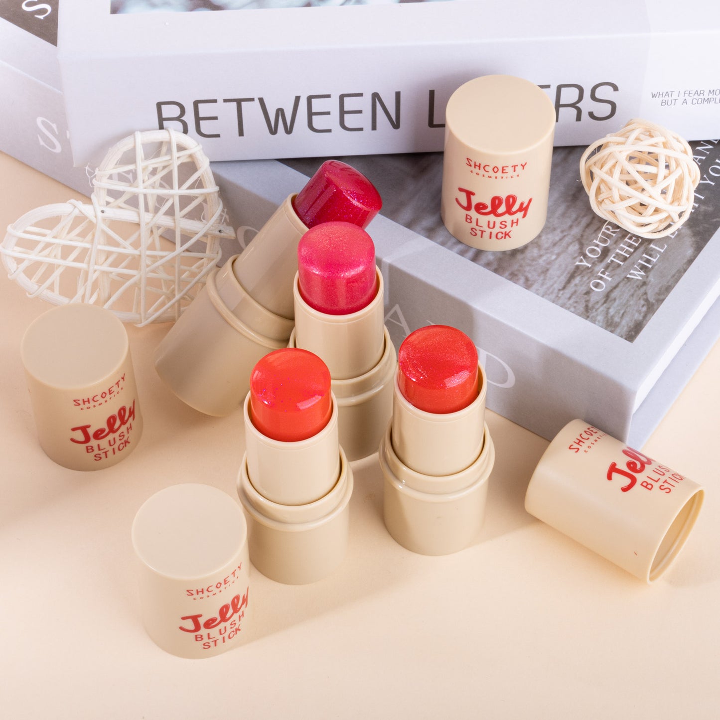SHCOETY Jelly Bouncy Rouge-Stick, vielseitig verwendbarer Highlighter- und Konturstift mit Perlglanzeffekt, Doppelfarbe für Lippen und Wangen, leichtes, strahlendes Creme-Rouge-Make-up