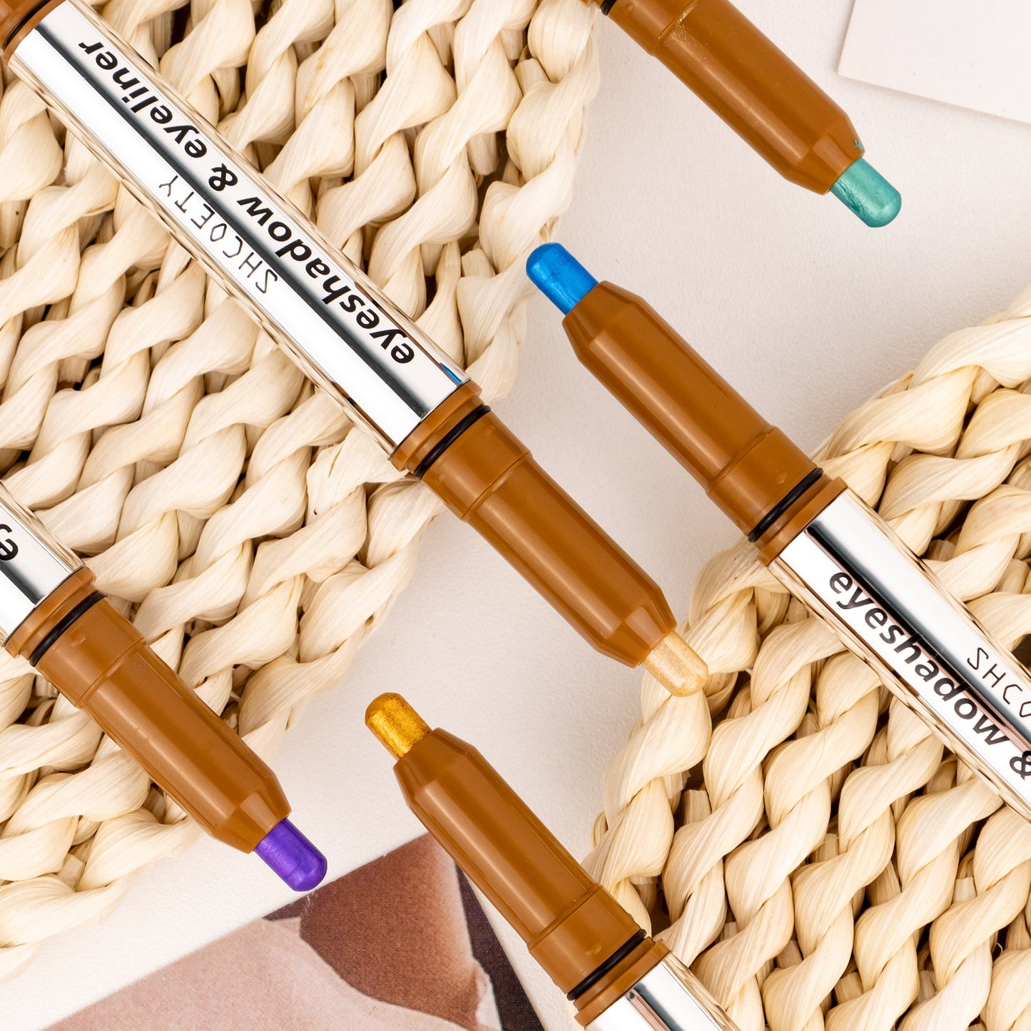 SHCOETY 5 FARBEN Lidschatten + Eyeliner mit zwei Enden, Creme-Lidschatten und sanft gleitender Eyeliner – wasserfest und knitterfrei, Farb-Geschenkset