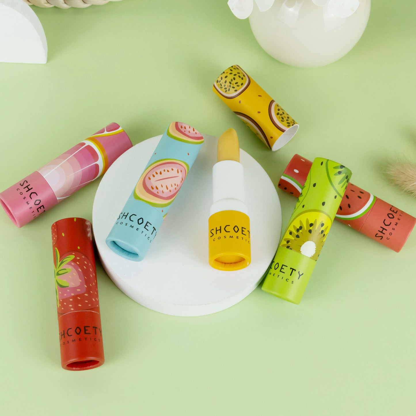 6-teiliges Lippenbalsam-Set mit Fruchtmotiven, feuchtigkeitsspendende, schimmernde Lippenstifte, nährendes Anti-Spritzen-Lippenpflegeset