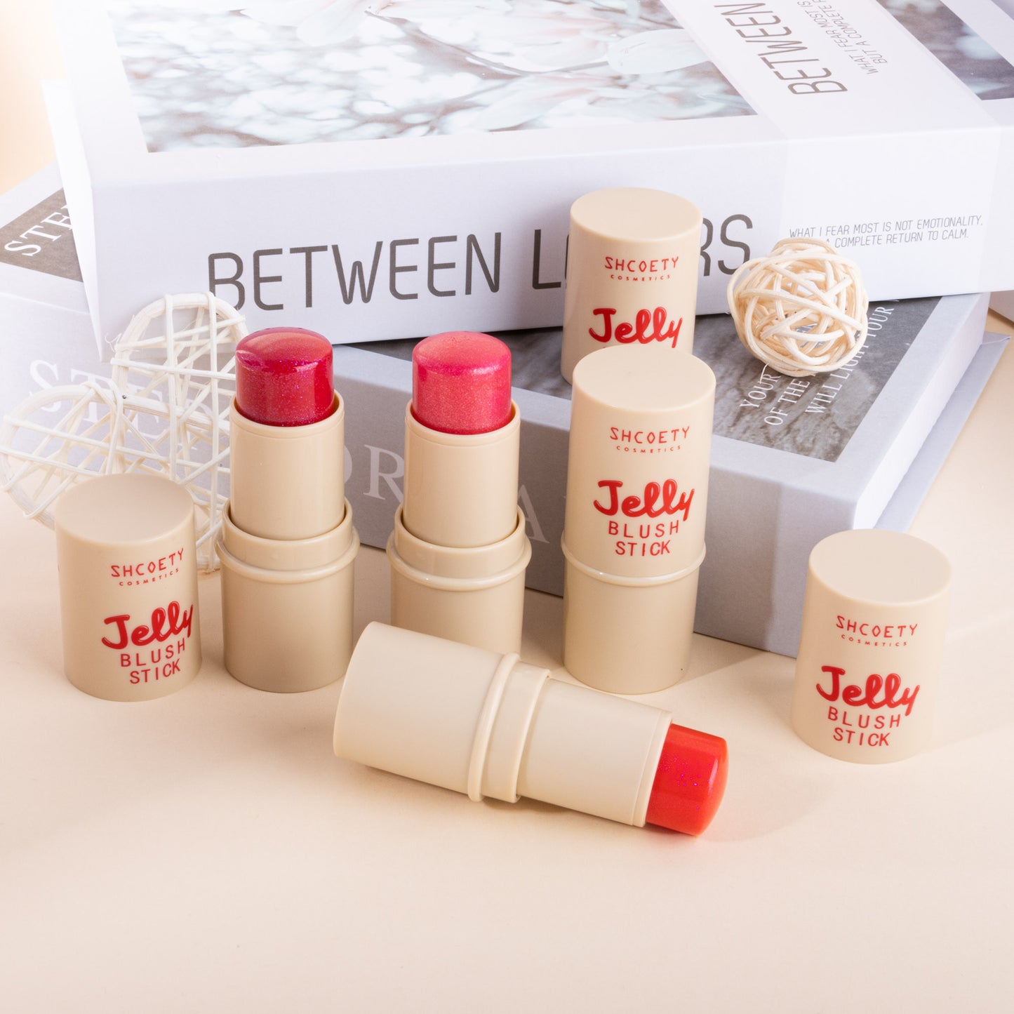 SHCOETY Jelly Bouncy Rouge-Stick, vielseitig verwendbarer Highlighter- und Konturstift mit Perlglanzeffekt, Doppelfarbe für Lippen und Wangen, leichtes, strahlendes Creme-Rouge-Make-up