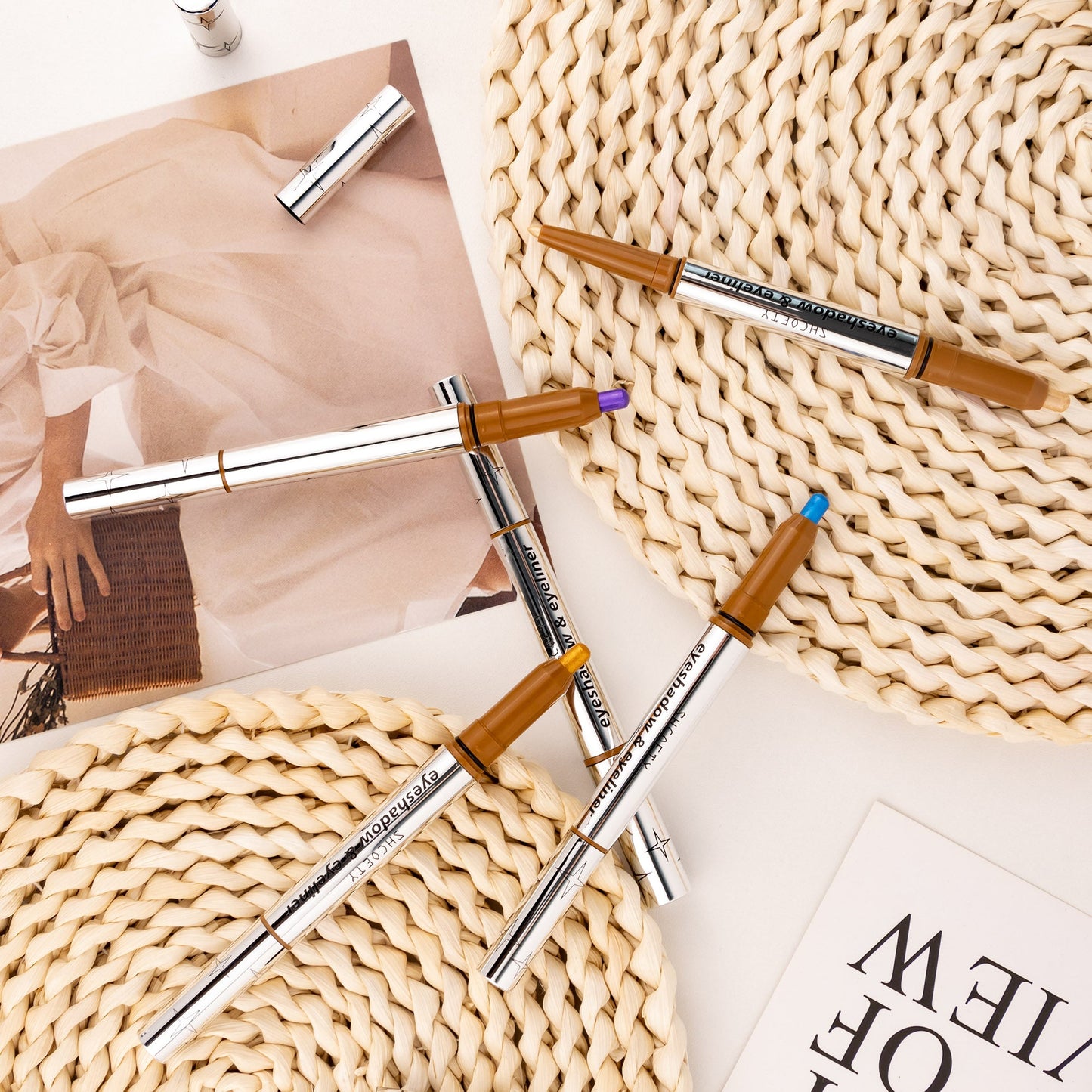 SHCOETY 5 FARBEN Lidschatten + Eyeliner mit zwei Enden, Creme-Lidschatten und sanft gleitender Eyeliner – wasserfest und knitterfrei, Farb-Geschenkset