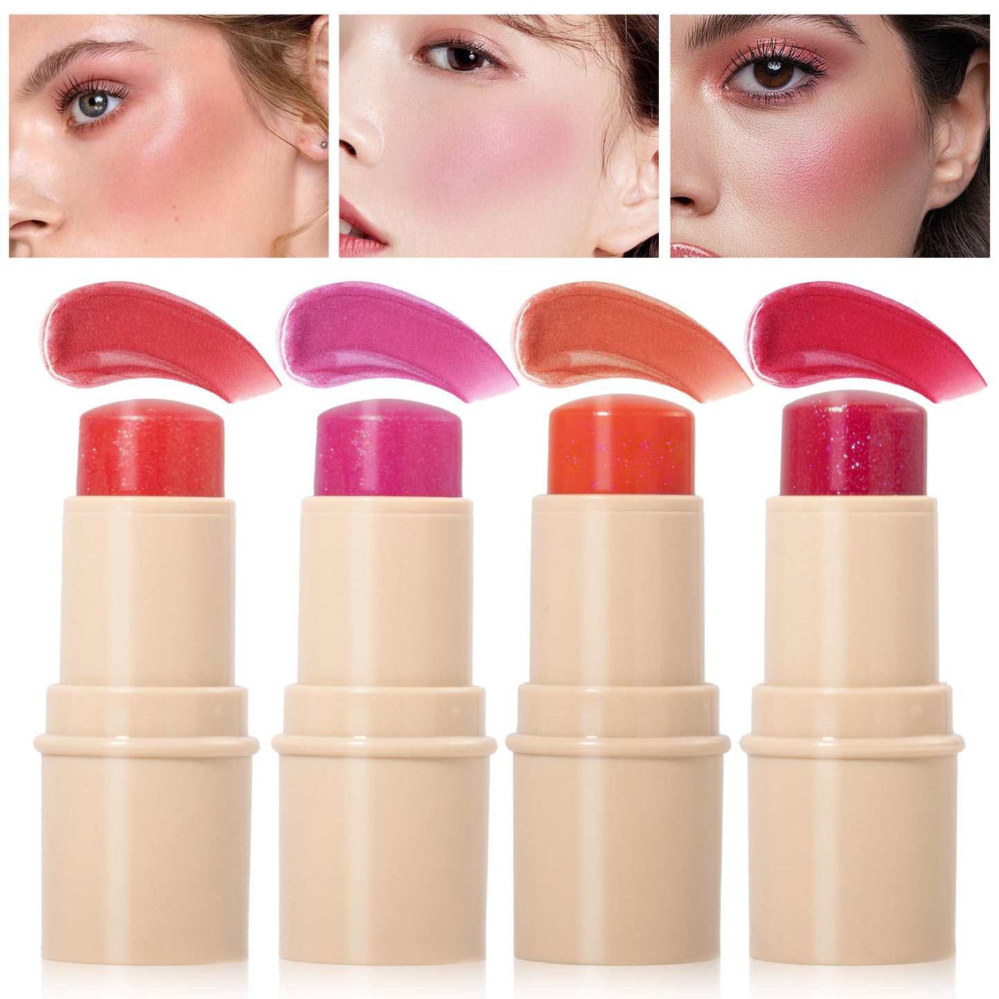 SHCOETY Jelly Bouncy Rouge-Stick, vielseitig verwendbarer Highlighter- und Konturstift mit Perlglanzeffekt, Doppelfarbe für Lippen und Wangen, leichtes, strahlendes Creme-Rouge-Make-up