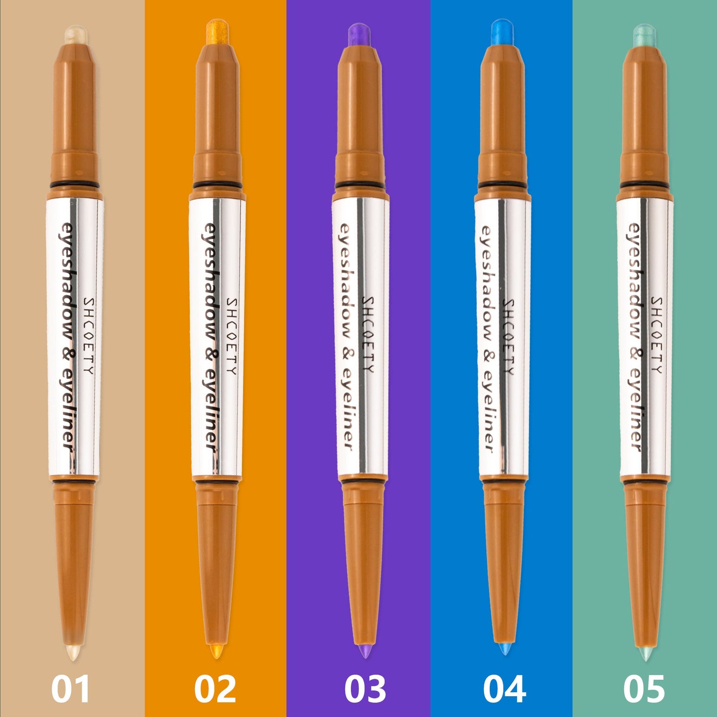 SHCOETY 5 FARBEN Lidschatten + Eyeliner mit zwei Enden, Creme-Lidschatten und sanft gleitender Eyeliner – wasserfest und knitterfrei, Farb-Geschenkset