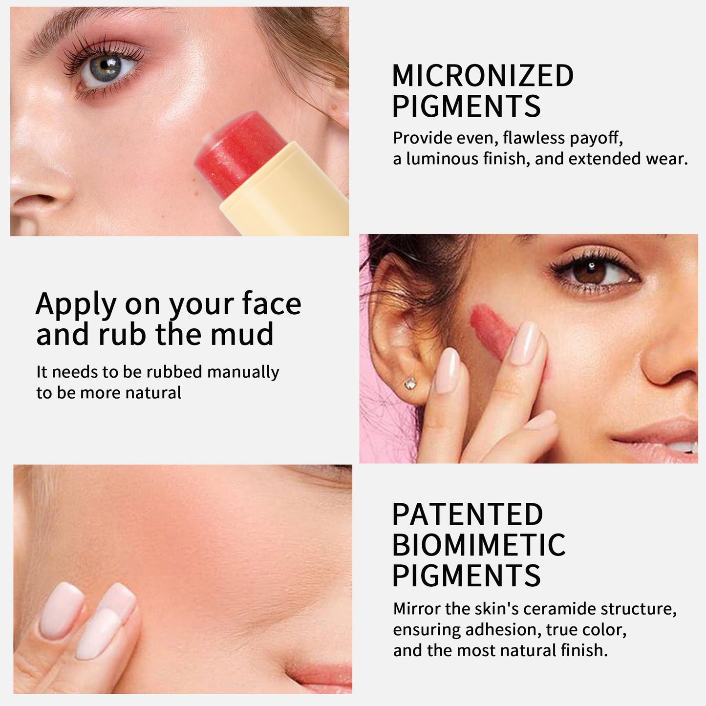 SHCOETY Jelly Bouncy Rouge-Stick, vielseitig verwendbarer Highlighter- und Konturstift mit Perlglanzeffekt, Doppelfarbe für Lippen und Wangen, leichtes, strahlendes Creme-Rouge-Make-up