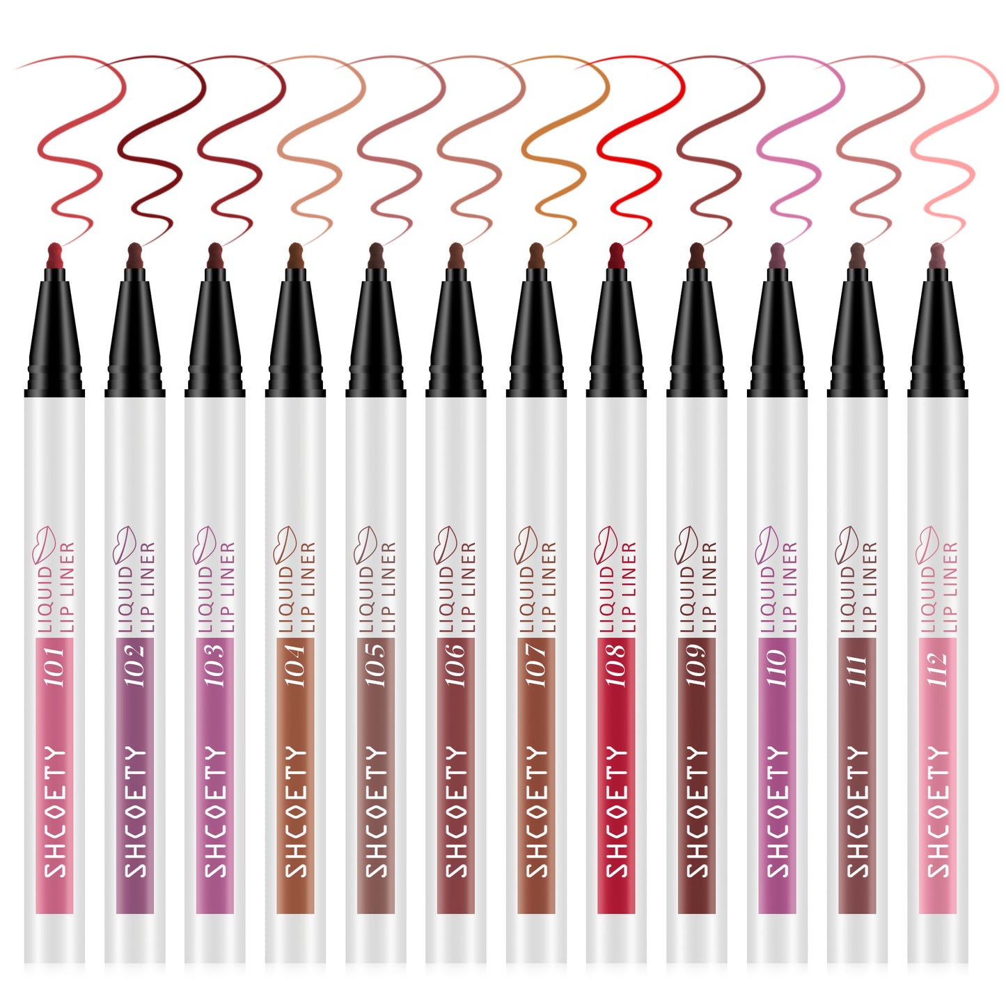 SHCOETY 12 Farben Matte Liquid Lip Liner Set, Dual-Use-Lippenstift und Lipliner Combo, Einfach aufzutragen, Langanhaltende, Viskose Formel, Soft Tip Applikator, Lippen Make-Up Geschenkset