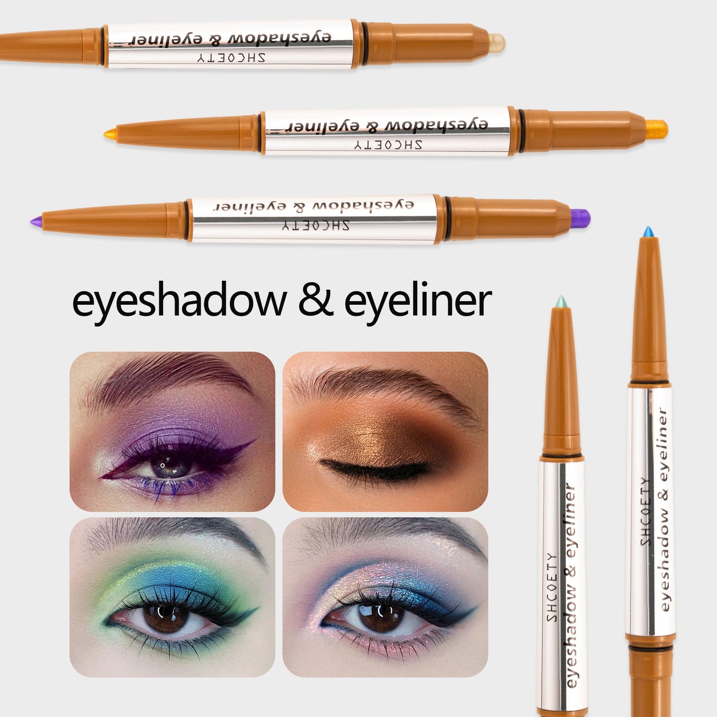 SHCOETY 5 FARBEN Lidschatten + Eyeliner mit zwei Enden, Creme-Lidschatten und sanft gleitender Eyeliner – wasserfest und knitterfrei, Farb-Geschenkset