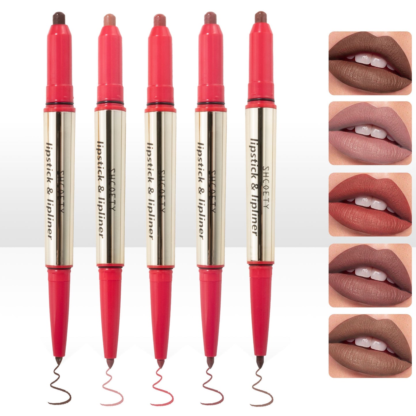 SHCOETY 12 Farben Matte Liquid Lip Liner Set, Dual-Use-Lippenstift und Lipliner Combo, Einfach aufzutragen, Langanhaltende, Viskose Formel, Soft Tip Applikator, Lippen Make-Up Geschenkset