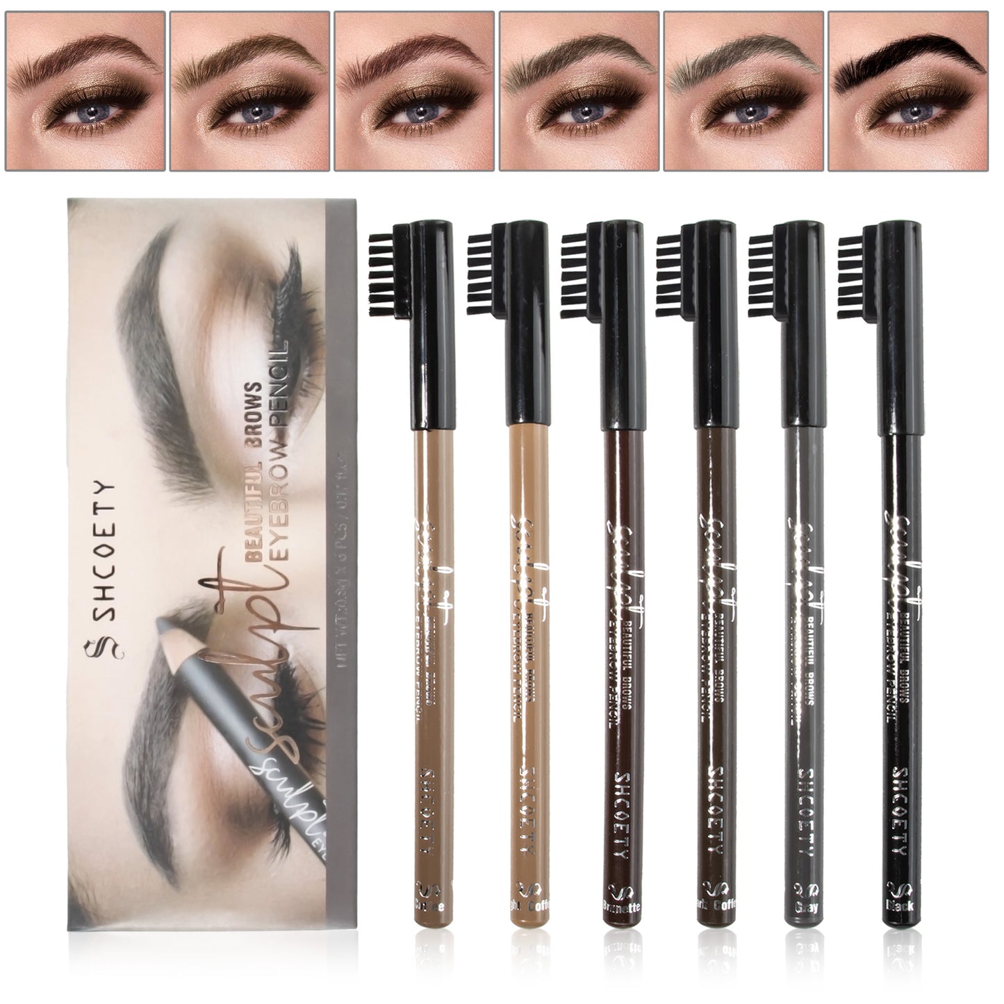 SHCOETY 6-Farben-Augenbrauenstift-Set, wasserfest, Color Icon Kohl Eyeliner-Stift – satte, hyperpigmentierte Farbe, geschmeidiges, cremiges Auftragen, vielseitig einsetzbares, lang anhaltendes, mattes Finish, tierversuchsfrei und vegan