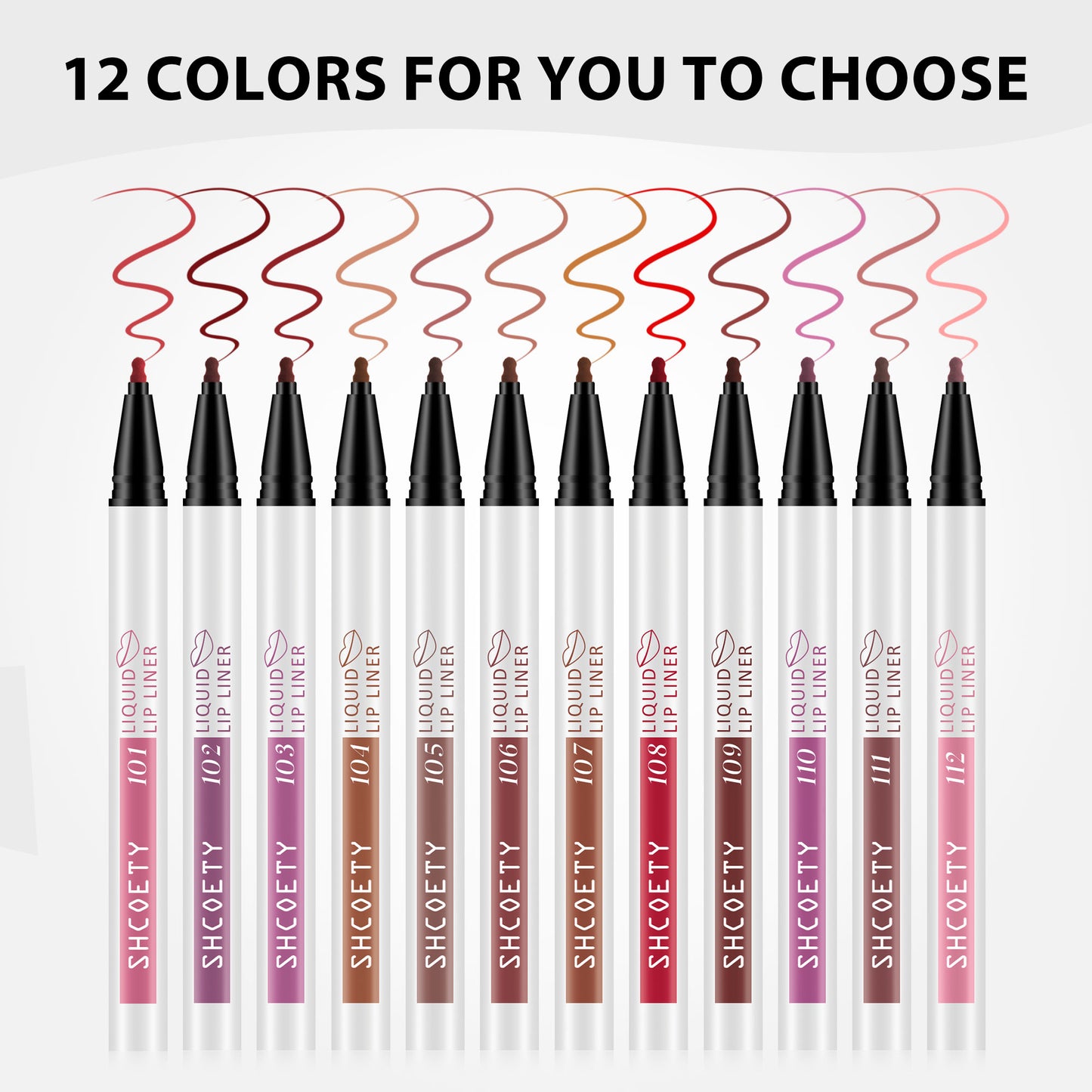 SHCOETY 12 Farben Matte Liquid Lip Liner Set, Dual-Use-Lippenstift und Lipliner Combo, Einfach aufzutragen, Langanhaltende, Viskose Formel, Soft Tip Applikator, Lippen Make-Up Geschenkset