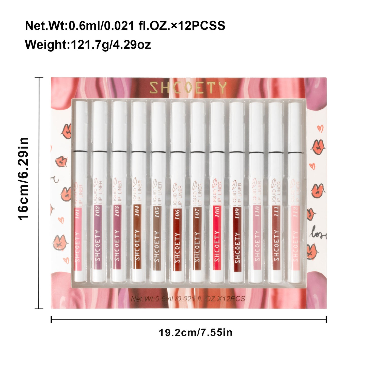 SHCOETY 12 Farben Matte Liquid Lip Liner Set, Dual-Use-Lippenstift und Lipliner Combo, Einfach aufzutragen, Langanhaltende, Viskose Formel, Soft Tip Applikator, Lippen Make-Up Geschenkset