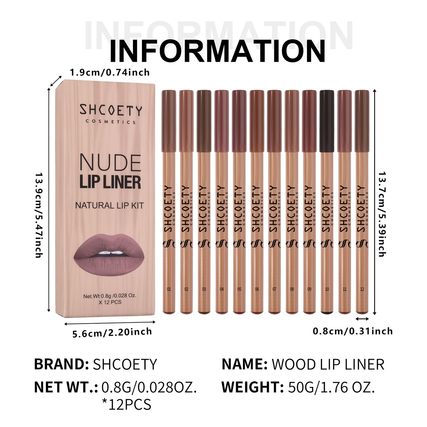 1 set 12-color log matte lipstick lip liner set nude color lasting and not taking off