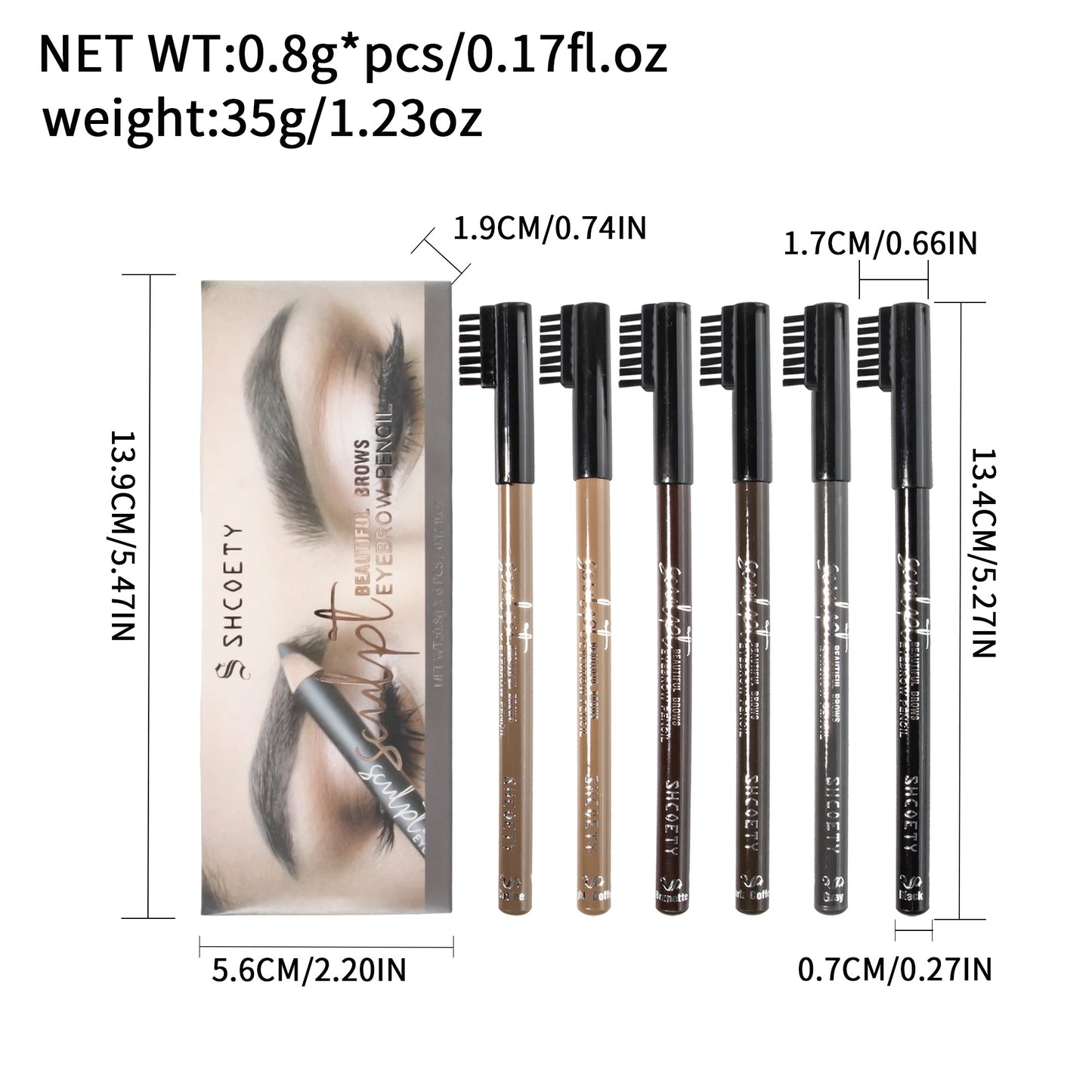 SHCOETY 6-Farben-Augenbrauenstift-Set, wasserfest, Color Icon Kohl Eyeliner-Stift – satte, hyperpigmentierte Farbe, geschmeidiges, cremiges Auftragen, vielseitig einsetzbares, lang anhaltendes, mattes Finish, tierversuchsfrei und vegan