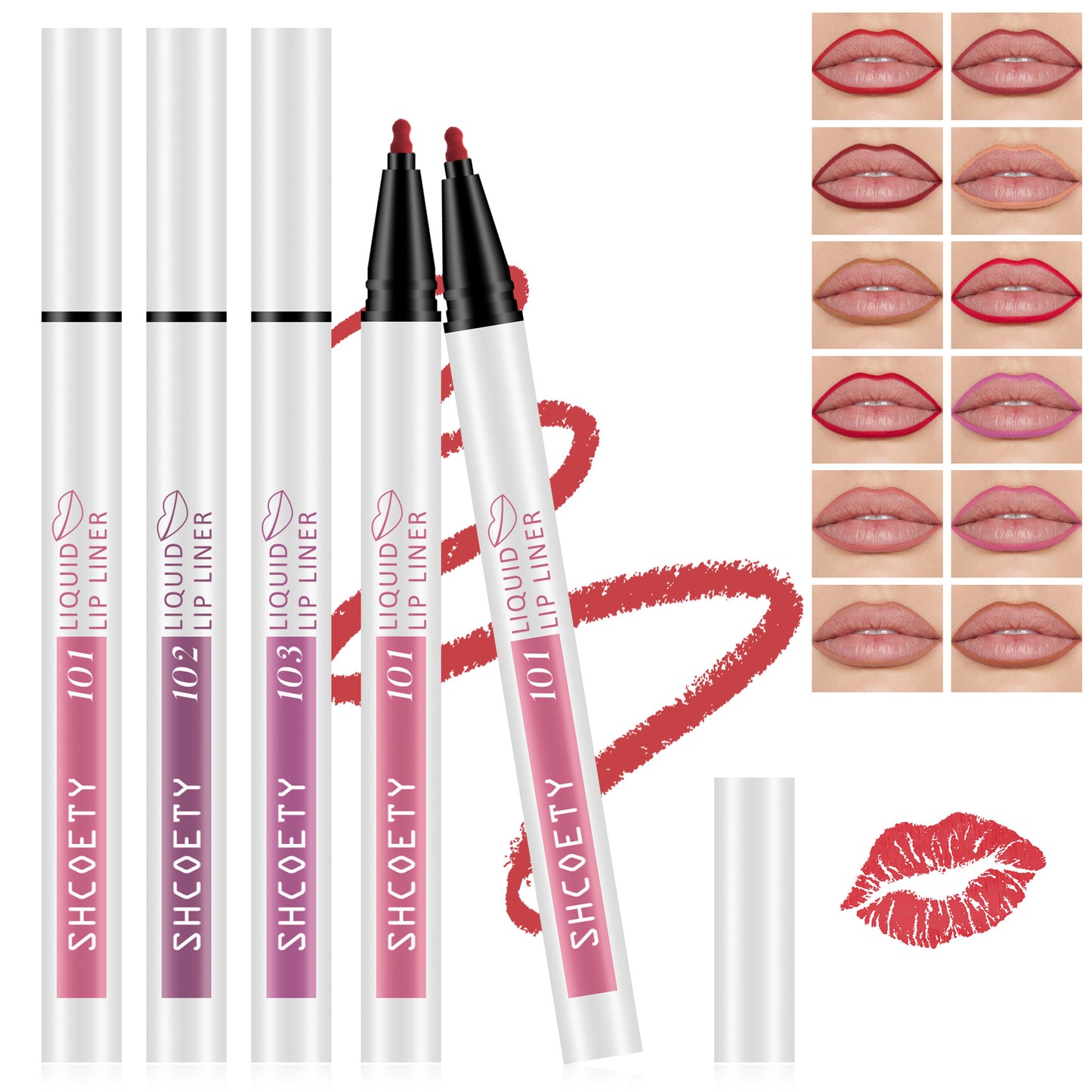 SHCOETY 12 Farben Matte Liquid Lip Liner Set, Dual-Use-Lippenstift und Lipliner Combo, Einfach aufzutragen, Langanhaltende, Viskose Formel, Soft Tip Applikator, Lippen Make-Up Geschenkset