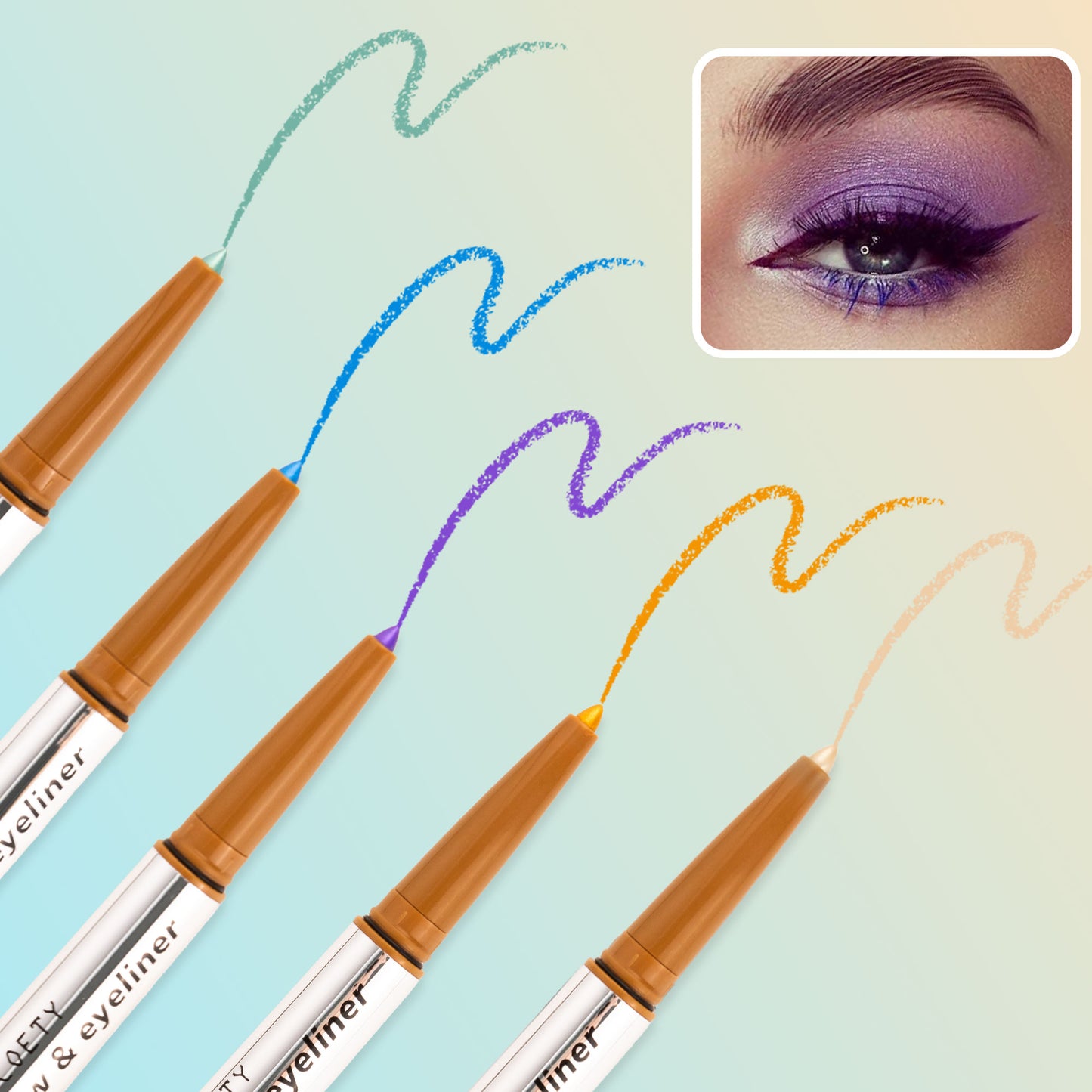 SHCOETY 5 FARBEN Lidschatten + Eyeliner mit zwei Enden, Creme-Lidschatten und sanft gleitender Eyeliner – wasserfest und knitterfrei