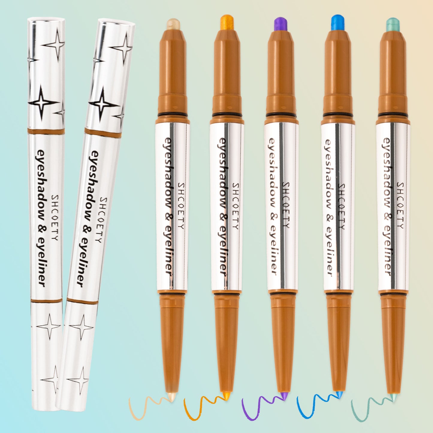 SHCOETY 5 FARBEN Lidschatten + Eyeliner mit zwei Enden, Creme-Lidschatten und sanft gleitender Eyeliner – wasserfest und knitterfrei