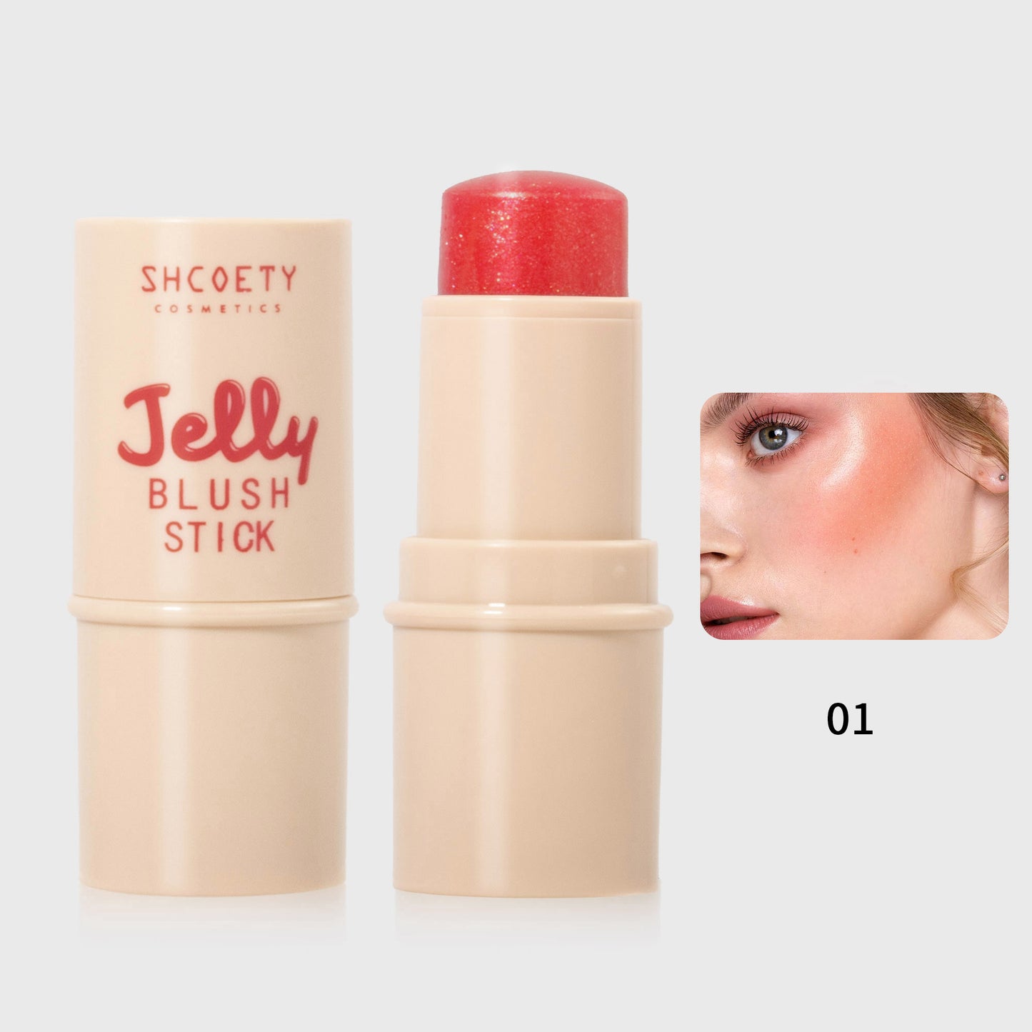 SHCOETY Jelly Bouncy Rouge-Stick, vielseitig verwendbarer Highlighter- und Konturstift mit Perlglanzeffekt, Doppelfarbe für Lippen und Wangen, leichtes, strahlendes Creme-Rouge-Make-up