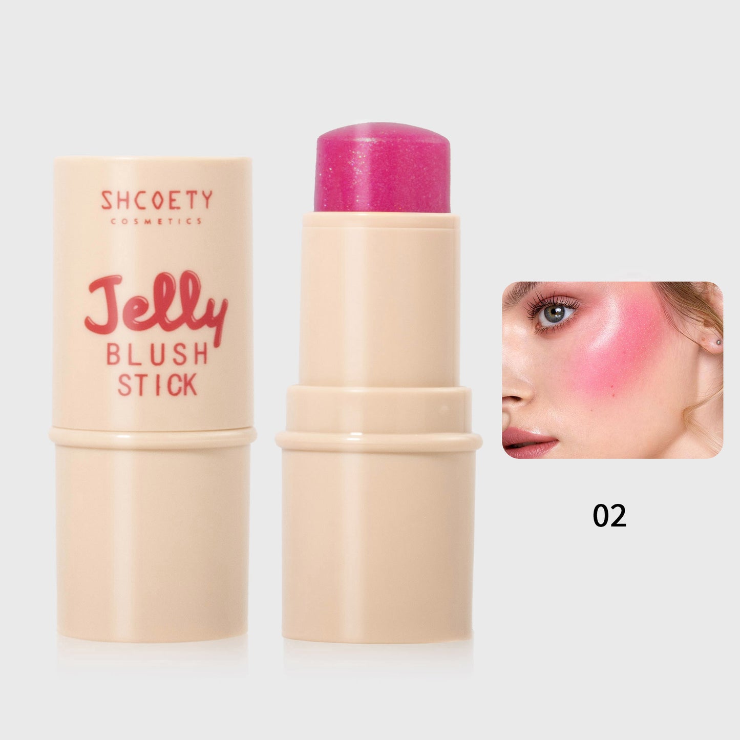 SHCOETY Jelly Bouncy Rouge-Stick, vielseitig verwendbarer Highlighter- und Konturstift mit Perlglanzeffekt, Doppelfarbe für Lippen und Wangen, leichtes, strahlendes Creme-Rouge-Make-up