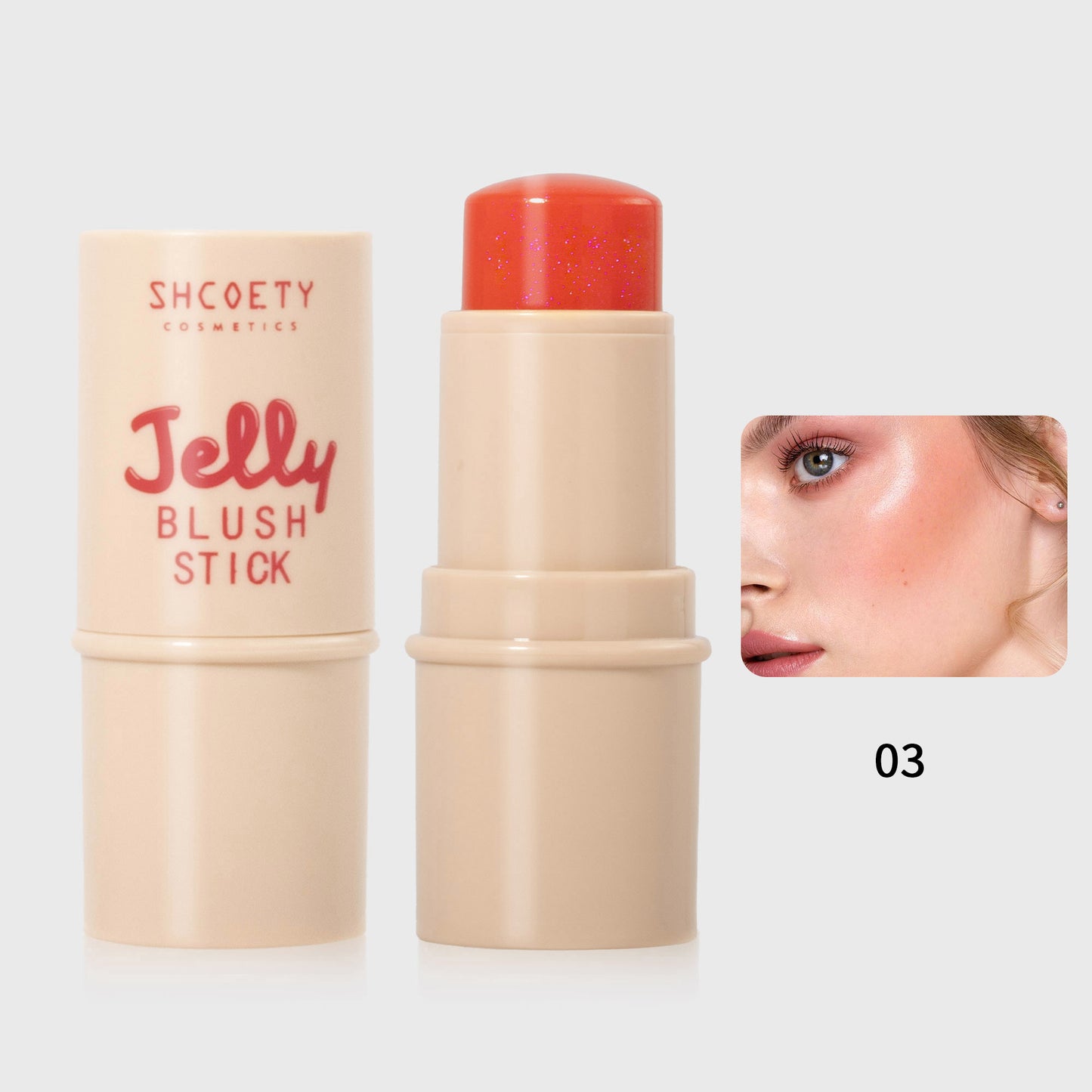 SHCOETY Jelly Bouncy Rouge-Stick, vielseitig verwendbarer Highlighter- und Konturstift mit Perlglanzeffekt, Doppelfarbe für Lippen und Wangen, leichtes, strahlendes Creme-Rouge-Make-up