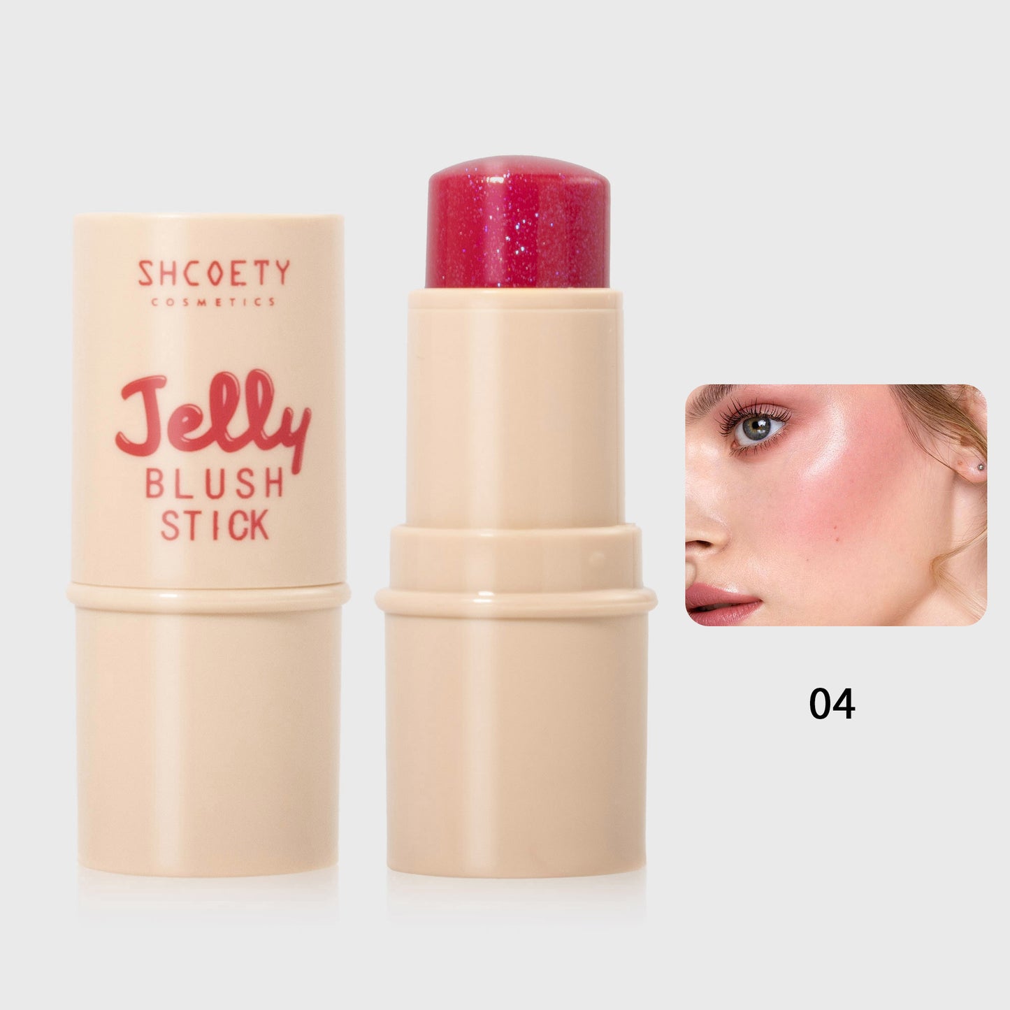 SHCOETY Jelly Bouncy Rouge-Stick, vielseitig verwendbarer Highlighter- und Konturstift mit Perlglanzeffekt, Doppelfarbe für Lippen und Wangen, leichtes, strahlendes Creme-Rouge-Make-up