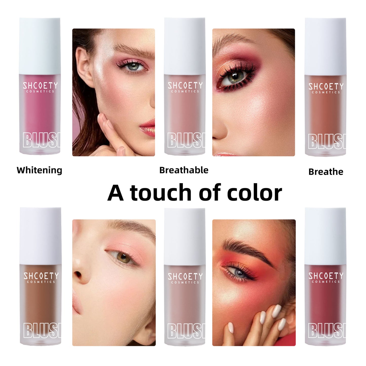 6-color liquid blush – natural, lightweight, long-lasting, for a radiant and luminous look.