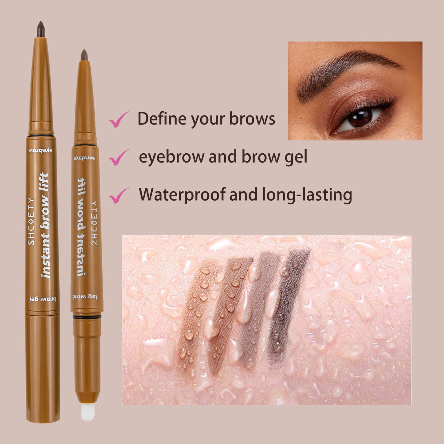SHCOETY Lápiz de cejas de doble punta de 4 colores y gel para cejas para dar forma a las cejas, lápiz de cejas natural, duradero y fácil de colorear