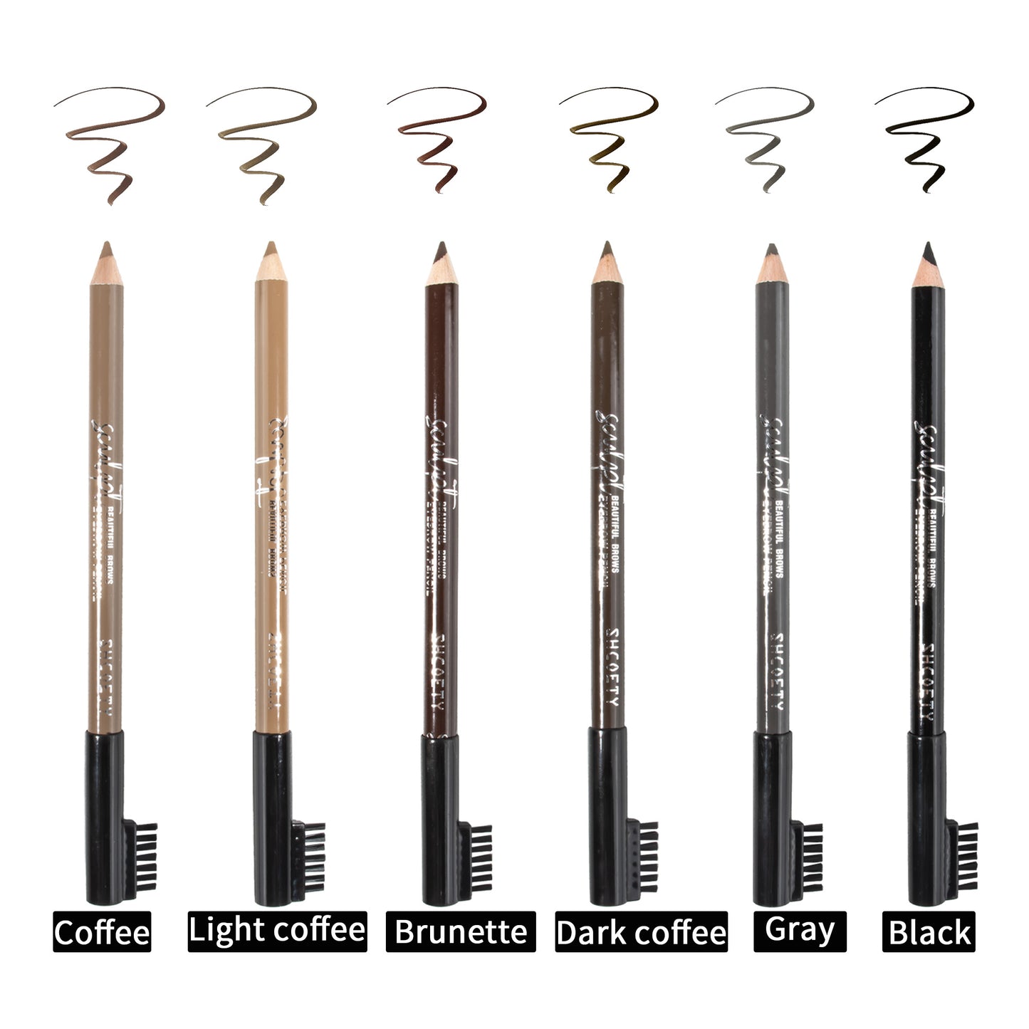 SHCOETY Juego de lápices de cejas impermeables de 6 colores Color Icon Kohl Lápiz delineador de ojos: rico color hiperpigmentado, aplicación cremosa suave, acabado mate de larga duración Versatilidad, libre de crueldad animal y vegano